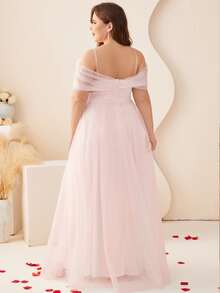 Plus Cold Shoulder Mesh Wedding Dress