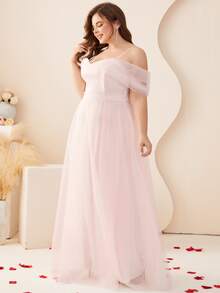 Plus Cold Shoulder Mesh Wedding Dress