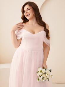 Plus Cold Shoulder Mesh Wedding Dress