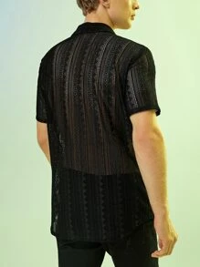 FeverCity Áo sơ mi Nam Nút phía trước cắt màu trơn Đường phố - màu đen - Xem 2