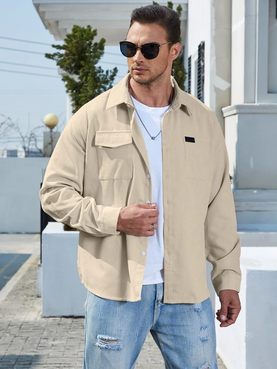 Manfinity Homme Men Plus Flap Pocket Button Front Shirt - Apricot - View 1