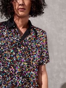 SWAVVY Áo sơ mi Nam Nút phía trước Tương phản ren ghép mộng kim sa Tất cả trên in Boho - Nhiều màu - Xem 5