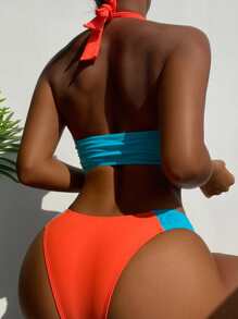 Bộ bikini đi biển mùa hè cắt cao hai tông màu phía trước - Nhiều màu - Xem 2