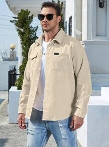 Manfinity Homme Men Plus Flap Pocket Button Front Shirt - Apricot - View 3