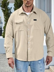 Manfinity Homme Men Plus Flap Pocket Button Front Shirt - Apricot - View 4