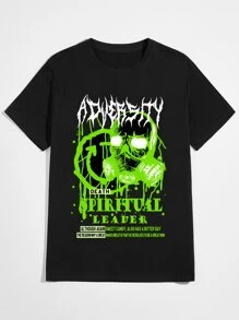 ROMWE MEN Guys Skull Graphic Tee - Black - View 1