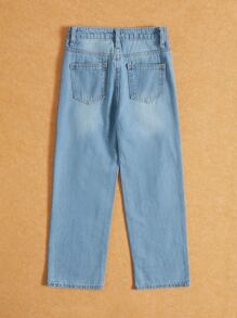 SHEIN Boys Slogan & Cartoon Graphic Ripped Straight Leg Jeans - Light Wash - View 2