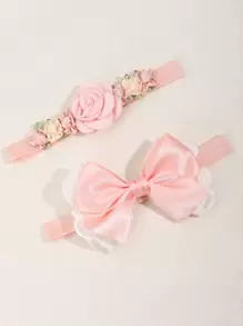 2入組嬰兒花和蝴蝶結裝飾髮帶 - 粉色 - 查看 1