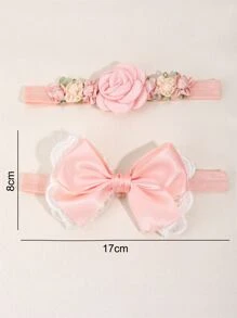 2入組嬰兒花和蝴蝶結裝飾髮帶 - 粉色 - 查看 6