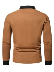 Manfinity Homme Men Plus Striped Print Polo Shirt - Brown - View 2