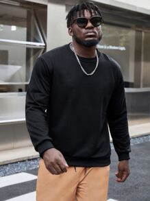 Manfinity Men Plus Slogan & Figure Graphic Sweatshirt - Black - View 2