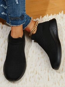 女士黑色一腳蹬運動鞋運動戶外織物跑步鞋 - 黑色 - 查看 2