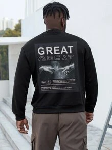 Manfinity Men Plus Slogan & Figure Graphic Sweatshirt - Black - View 3