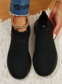 女士黑色一腳蹬運動鞋運動戶外織物跑步鞋 - 黑色 - 查看 3