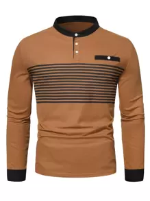 Manfinity Homme Men Plus Striped Print Polo Shirt - Brown - View 5