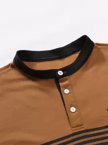Manfinity Homme Men Plus Striped Print Polo Shirt - Brown - View 7