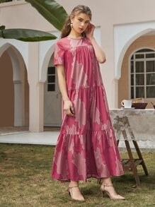 Seusyu Vestido babydoll bajo fruncido con estampado - Rosa - Ver 5