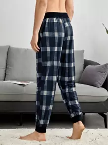 Men Plaid Drawstring Waist Pyjama Trousers - Black and White - View 2