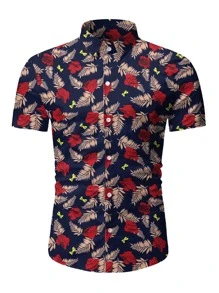 男士熱帶圖案前排扣襯衫 - 彩色 - 查看 1