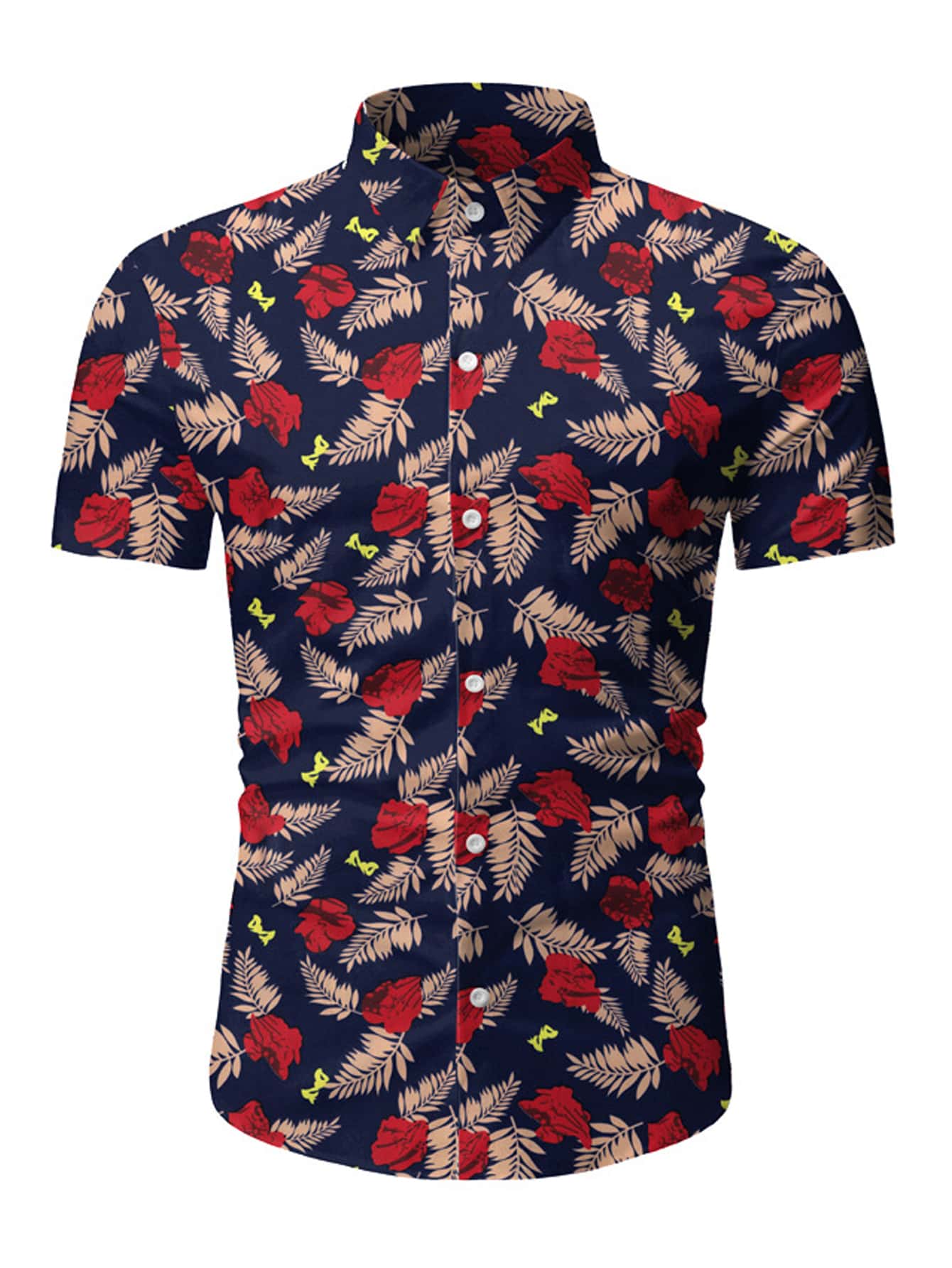 男士熱帶圖案前排扣襯衫 - 彩色 - 查看 1