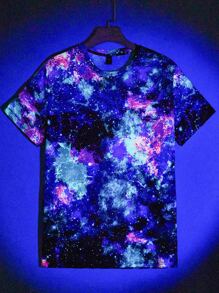 男士趣味反光银河印花短袖T恤，适合外出、朋友聚会、夏季 - 彩色 - 查看 1