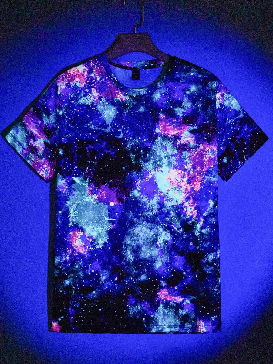 男士趣味反光银河印花短袖T恤，适合外出、朋友聚会、夏季 - 彩色 - 查看 1