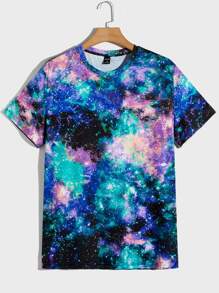 男士趣味反光银河印花短袖T恤，适合外出、朋友聚会、夏季 - 彩色 - 查看 4