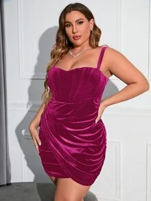 PARTHEA Plus Ruched Velvet Bodycon Dress - Burgundy - View 4