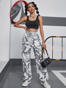 SHEIN Unity Camo Print Elastic Waist Trousers - Multicolor - View 1