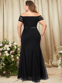 MIUSOL Hơn Tắt vai Toàn Lace Nàng tiên cá Hem - màu đen - Xem 2