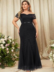 MIUSOL Hơn Tắt vai Toàn Lace Nàng tiên cá Hem - màu đen - Xem 6