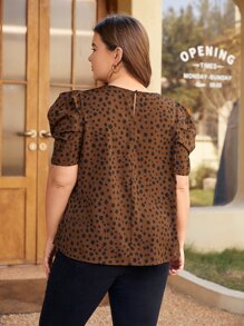 SHEIN Clasi Blusa con estampado de lunares de manga farol - Café integral - Ver 2