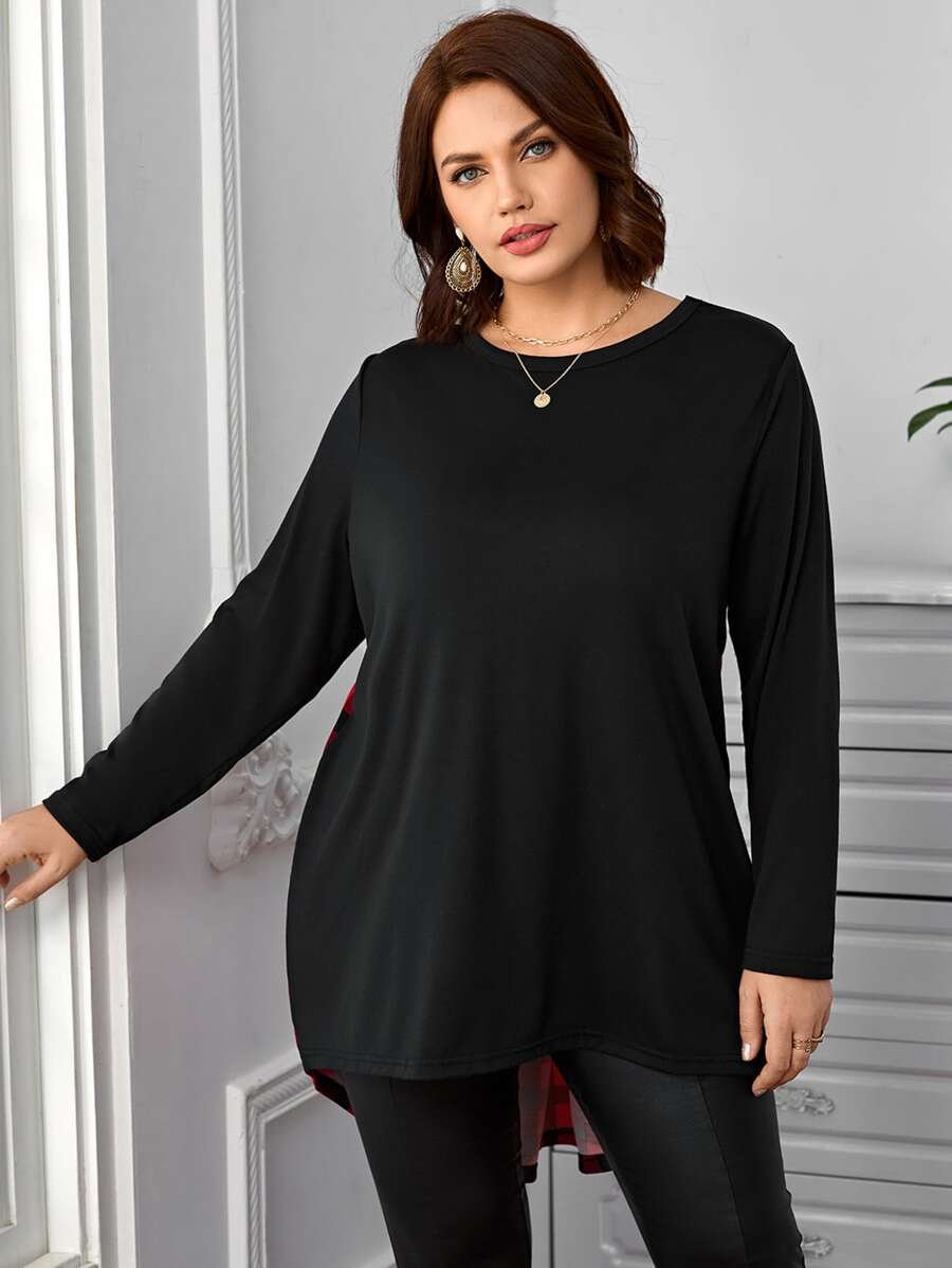 SHEIN LUNE Plus Gingham Crisscross Back Tee - Multicolor - View 1