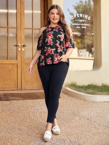 SHEIN Clasi Camiseta con estampado floral de hombros descubiertos - Multicolor - Ver 5