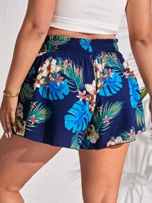 SHEIN VCAY 大碼熱帶圖案紙袋腰短褲 - 彩色 - 查看 2