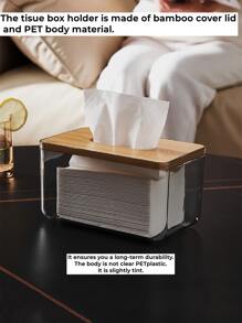 1pc Clear Tissue Box, Minimalist Plastic Removable Tissue Box For Home Kitchen Office Desktop Storage - Dark Grey - View 3