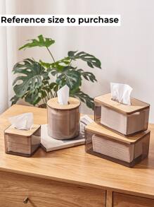 1pc Clear Tissue Box, Minimalist Plastic Removable Tissue Box For Home Kitchen Office Desktop Storage - Dark Grey - View 5