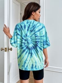 SHEIN EZwear Tie Dye Drop Shoulder Oversized Tee - Multicolor - View 2