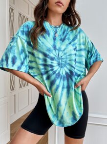 SHEIN EZwear Tie Dye Drop Shoulder Oversized Tee - Multicolor - View 3