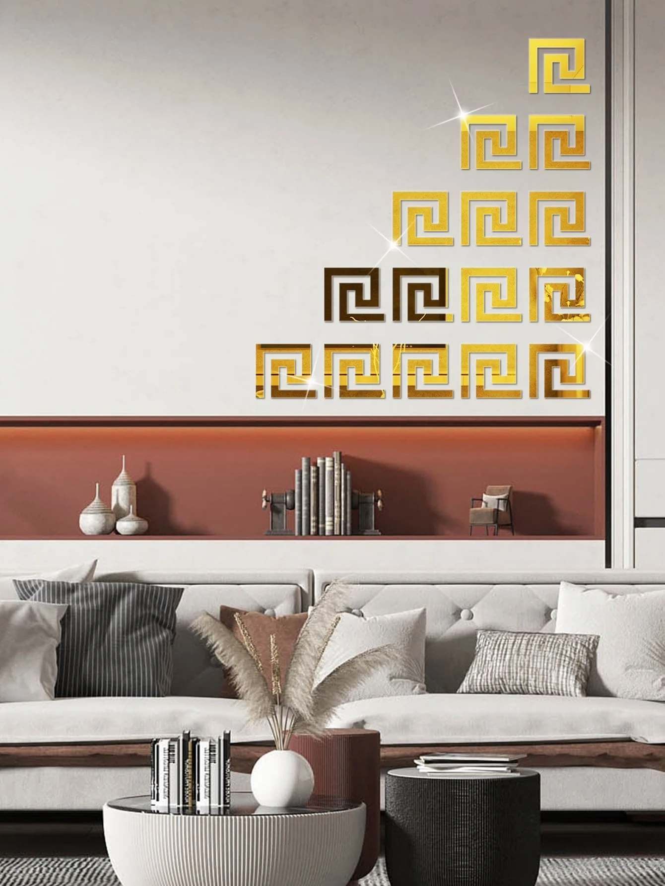 12pcs/Set Removable Self-Adhesive Mirror Spiral Pattern Wall Stickers, 3 Colors (Gold/Silver/Black) Luxury DIY Decorative Wall Art For Modern Home - Gold - View 1