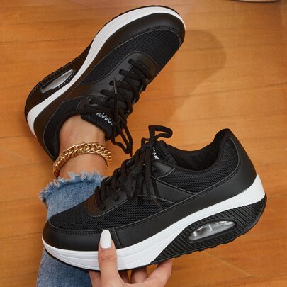 Sporty Rocking Shoes For Women, Letter Graphic Lace-up Front Sneakers