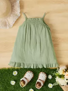 SHEIN 嬰兒素色荷葉邊吊帶連衣裙 - 薄荷綠 - 查看 1