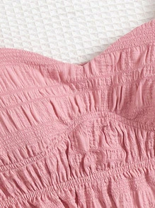 SHEIN VCAY Puff Sleeve Ruffle Hem Crop Blouse - Pink - View 3