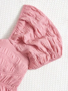 SHEIN VCAY Puff Sleeve Ruffle Hem Crop Blouse - Pink - View 4