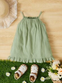 SHEIN 嬰兒素色荷葉邊吊帶連衣裙 - 薄荷綠 - 查看 2