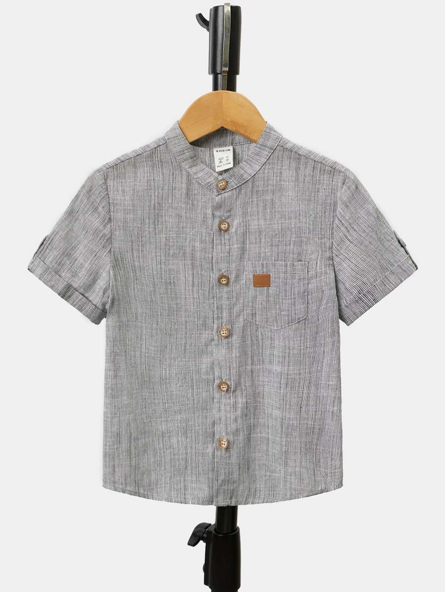 SHEIN Toddler Boys Button Front Shirt - Grey - View 1