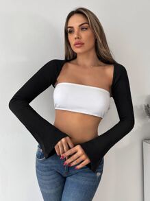 EURMUSE Bell Sleeve Shrug Top Without Bra - Black - View 1