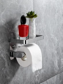 1pc Stainless Steel Bathroom Storage Rack, Minimalist Silver Tissue Paper Holder For Bathroom - Silver - View 4