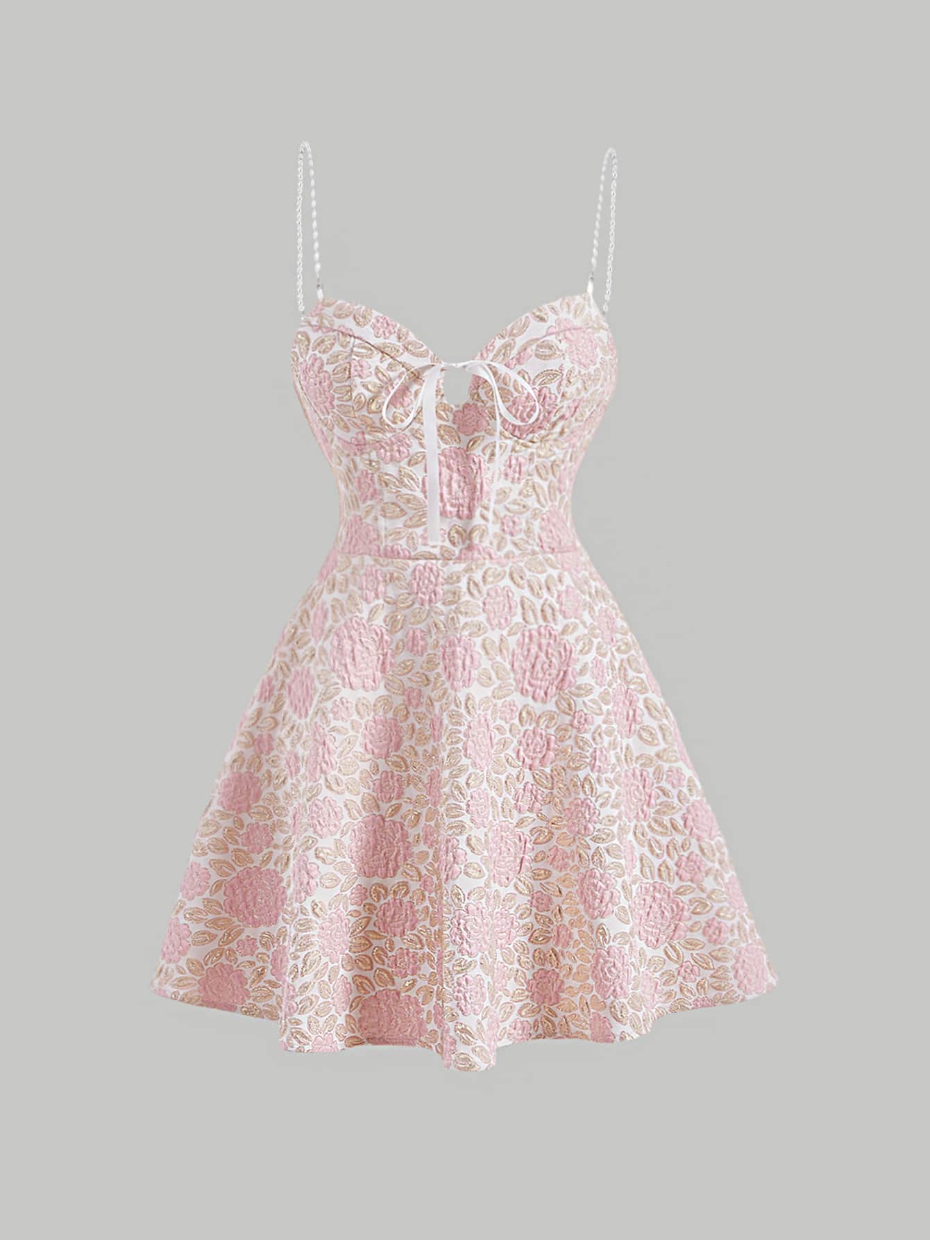 SHEIN MOD Dragkedja Famsida Knut Pärlor Blommig Boho Klänning - Babyrosa - Visa 1