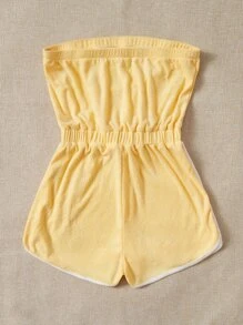 SHEIN Qutie 印花前打結抹胸連體短褲 - 黃色 - 查看 2